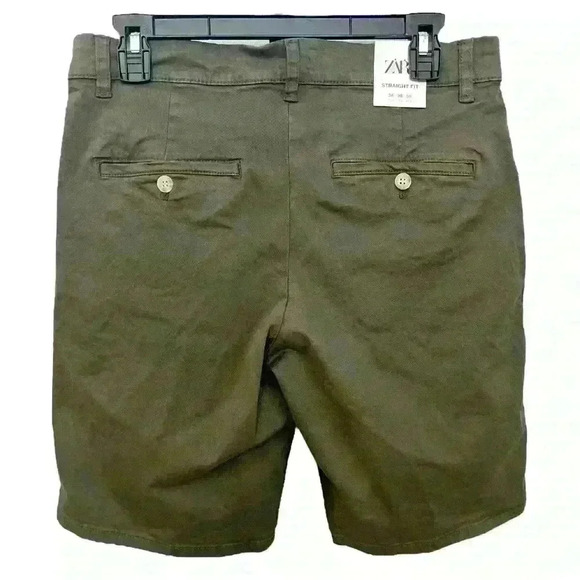 Zara Olive Green Straight Fit Shorts, Size 30 - Picture 2 of 5